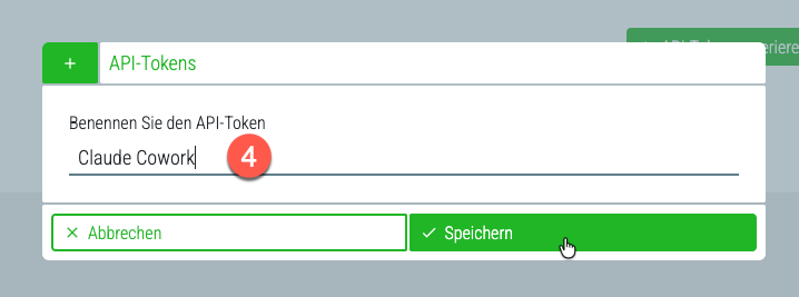 Dialog zum Benennen des neuen API-Tokens